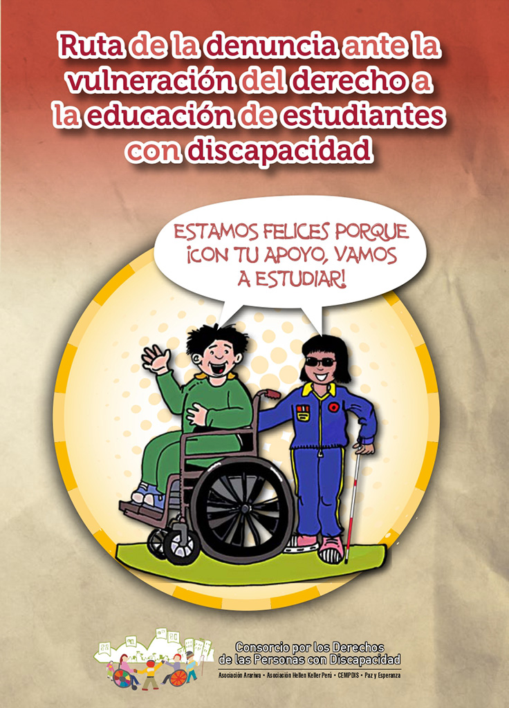 ilustracion de dos personas con discapacidad manifestado agradecimiento por apoyo a sus derechos