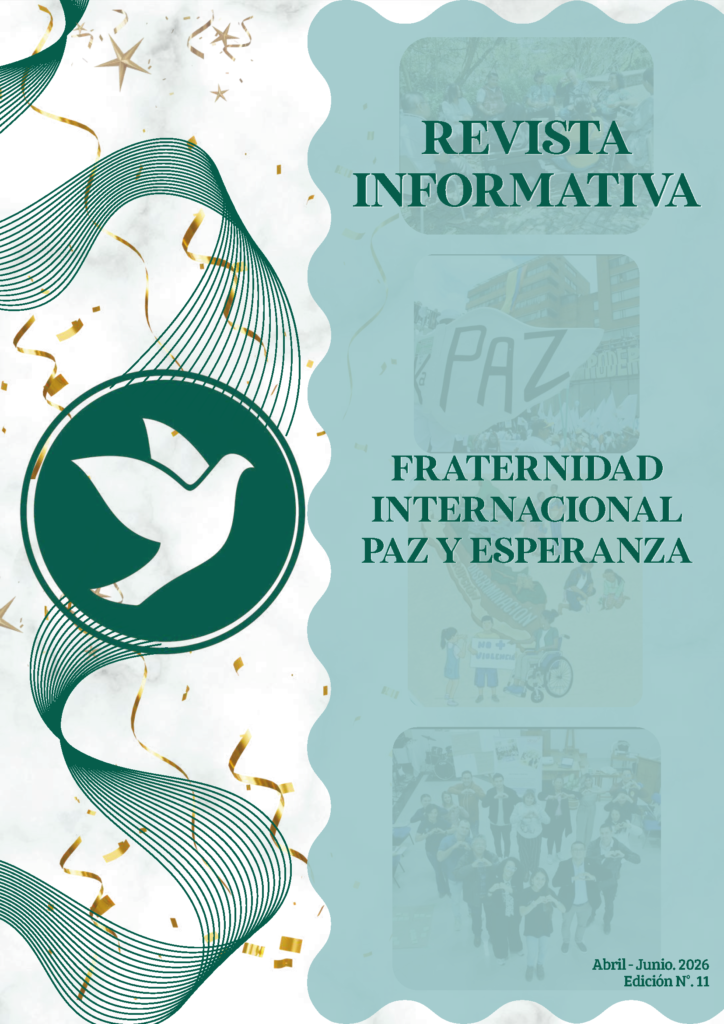 en portada el logo de Paz y Esperanza, con fondo de fotos difumidas.